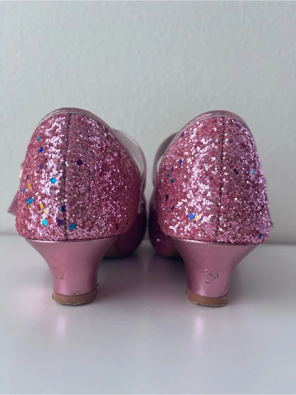 Pink Glitter Bow Mini Heel Dress Up Shoes